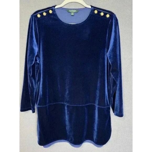 Lauren Ralph Lauren Velvet Blue Top Gold Button  1X - Picture 1 of 2
